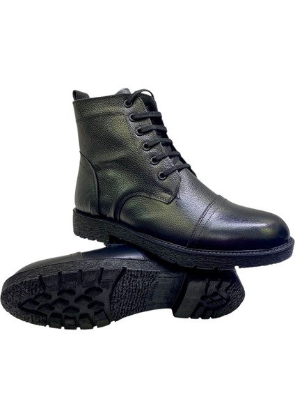 Erkek Postal Baskılı Deri Siyah Bağcıklı ve Fermuarlı Kauçuk TABAN-754-SİYAH fiyatları