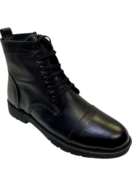 Erkek Postal Baskılı Deri Siyah Bağcıklı ve Fermuarlı Kauçuk TABAN-754-SİYAH modelleri