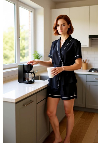 Kadın Viskon Pijama Takımı Kruvaze Gömlek ve Şort Fonksiyonel Dayanıklı Kaliteli Konforlu Şık