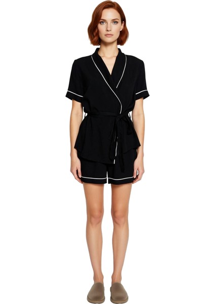 Kadın Viskon Pijama Takımı Kruvaze Gömlek ve Şort Fonksiyonel Dayanıklı Kaliteli Konforlu Şık modelleri