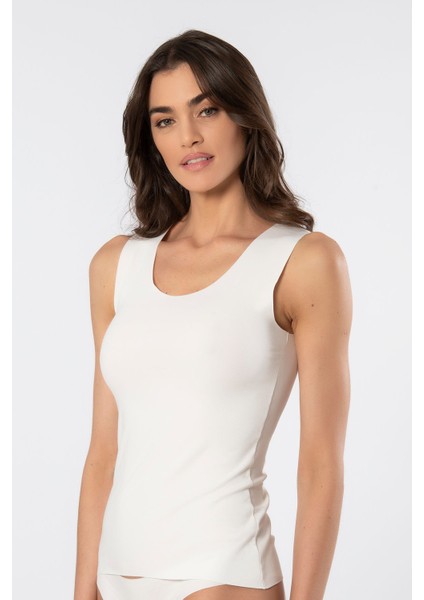 Kadın Lazer Kesim Pamuklu Atlet 906/EKRU