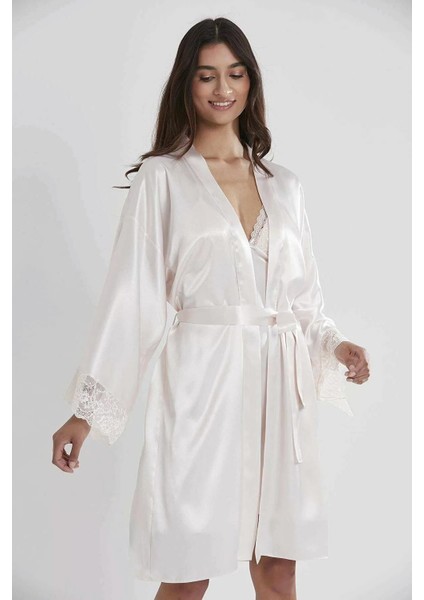 Sütyen Kaplı Sabahlık Gecelik Set 4250 Ekru indirimleri