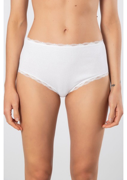 Kadın Likralı Ribana Dantelli Yüksel Bel Külot 2'li Paket 929/BEYAZ fiyatları