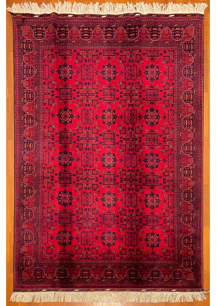 El Dokuma Afgan Halı Ince Dokuma Yıldız Desenli Bordo Renk 3 Metre Kare