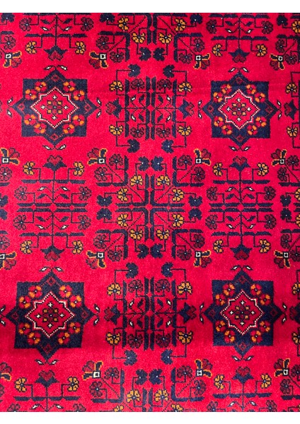 El Dokuma Afgan Halı Ince Dokuma Yıldız Desenli Bordo Renk 3 Metre Kare