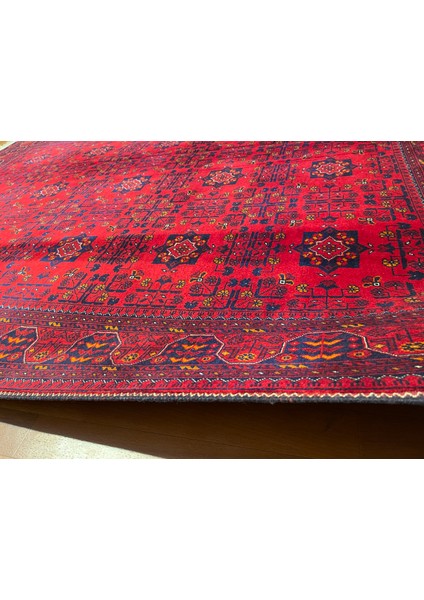 El Dokuma Afgan Halı Ince Dokuma Yıldız Desenli Bordo Renk 3 Metre Kare