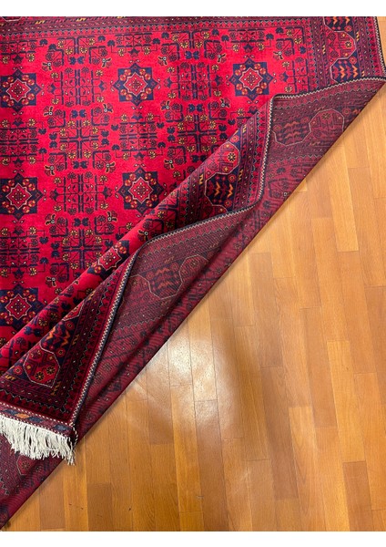 El Dokuma Afgan Halı Ince Dokuma Yıldız Desenli Bordo Renk 3 Metre Kare