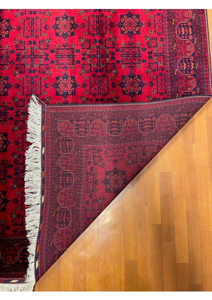 El Dokuma Afgan Halı Ince Dokuma Yıldız Desenli Bordo Renk 3 Metre Kare