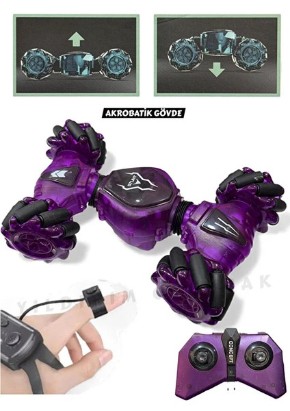 Bilekten Kontrol Uzaktan Kumandalı Full Fonksiyon Şarjlı 2.4g Şeffaf Işıklı 4x4 Drift Araba 21 cm