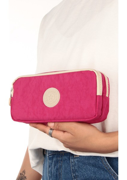 RLX-124 Iki Gözlü Klinkır Kumaş Kalemlik Okul Üniversite Çanta Pembe Krem fiyatları