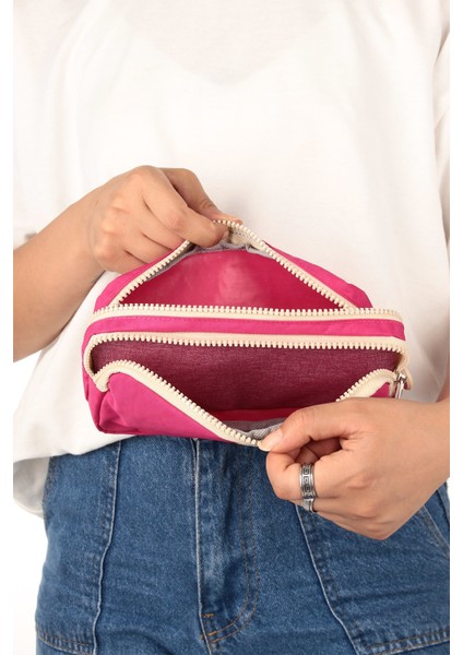 RLX-124 Iki Gözlü Klinkır Kumaş Kalemlik Okul Üniversite Çanta Pembe Krem fırsatları