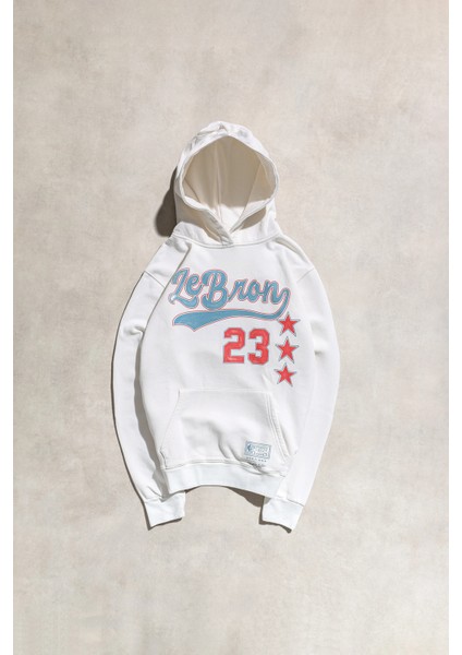 Lebron James Ekru Retro Basketbol 3 Iplik Hoodie Sweatshirt