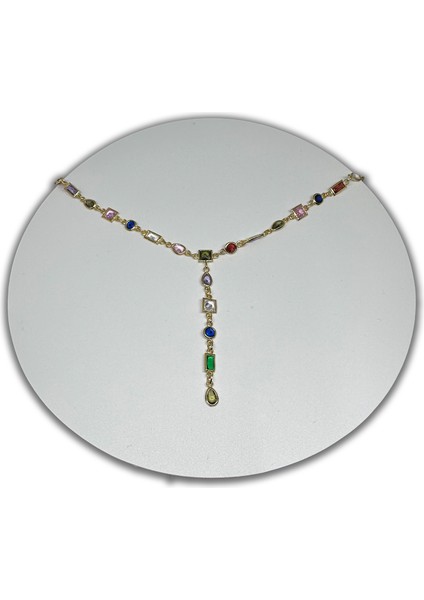 14 Ayar Altın Renginde 925 Ayar Gümüş Zirkon Taşlı Lariat Kadın Kolye - Doğum Günü, Sevgililer Günü, Anneler Günü, Yıldönümü Hediyesi fırsatları