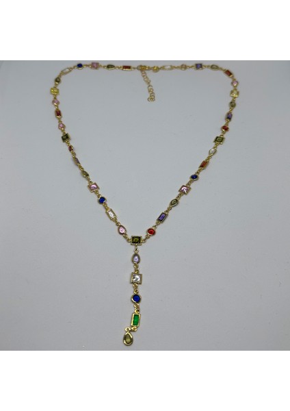 14 Ayar Altın Renginde 925 Ayar Gümüş Zirkon Taşlı Lariat Kadın Kolye - Doğum Günü, Sevgililer Günü, Anneler Günü, Yıldönümü Hediyesi indirimleri