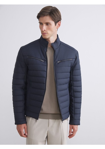 Yeni Sezon Slim Fit Dik Yaka Erkek Deri Görünümlü Ceket