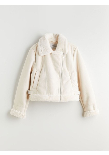 Biker Yaka Kadın Süet Görünümlü Mont