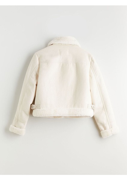 Biker Yaka Kadın Süet Görünümlü Mont