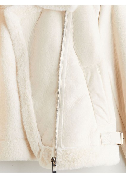 Biker Yaka Kadın Süet Görünümlü Mont