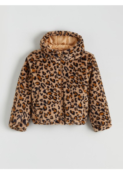 Kapüşonlu Kız Çocuk Suni Kürk Kaban