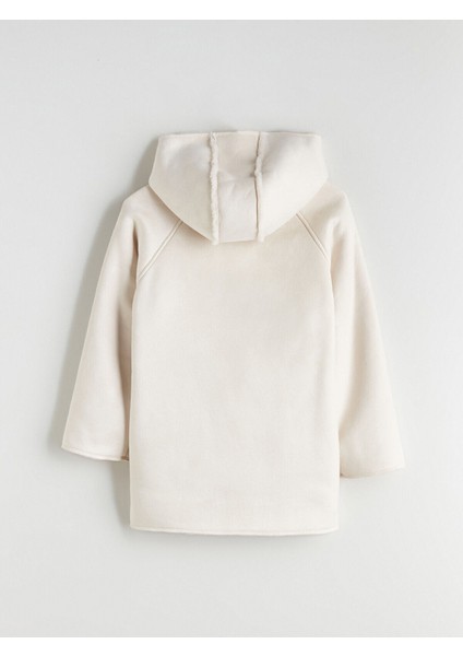 Ekru Kapüşonlu Süet Görünümlü Kız Çocuk Kaban fırsatları