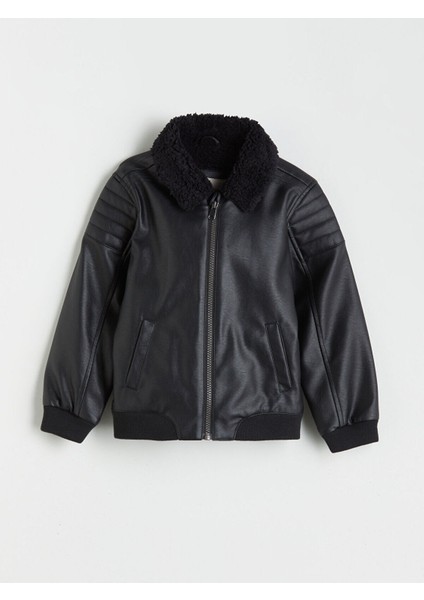 Lcw Kids Siyah Pelüş Yaka Deri Görünümlü Erkek Çocuk Mont fiyatları