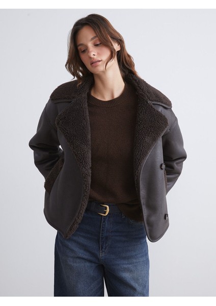 Cey Yeni Sezon Biker Yaka Oversize Kadın Süet Mont