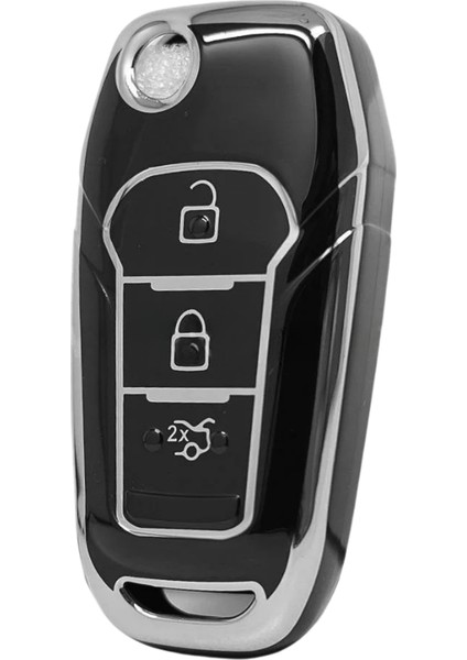 Ford Focus 4 Ecosport Fiesta Puma Ranger Mondeo Kuga 3 Buton Nano Anahtar Kılıfı Sustalı Siyah-Gümüş modelleri