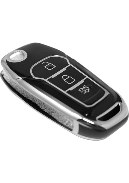 Ford Focus 4 Ecosport Fiesta Puma Ranger Mondeo Kuga 3 Buton Nano Anahtar Kılıfı Sustalı Siyah-Gümüş fırsatları
