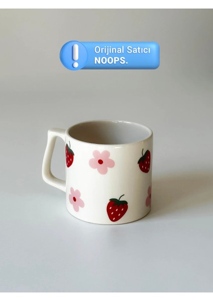Çilek Çiçek Baskılı Kupa Bardak Seramik Kahve Mug