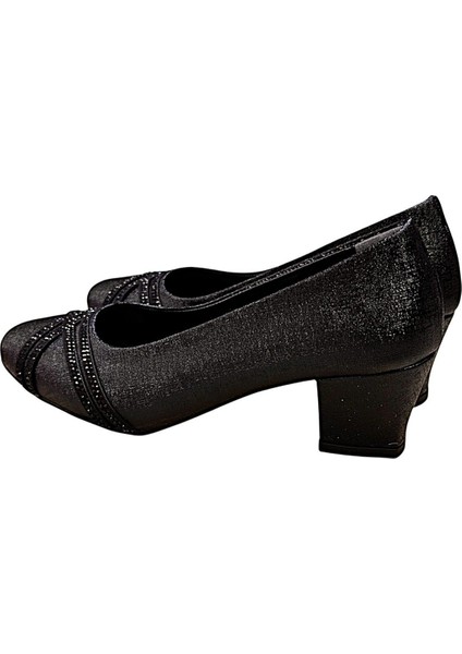 Taş Detaylı Küt Burun 5 cm Anne Model Bayan Topuklu Ayakkabı