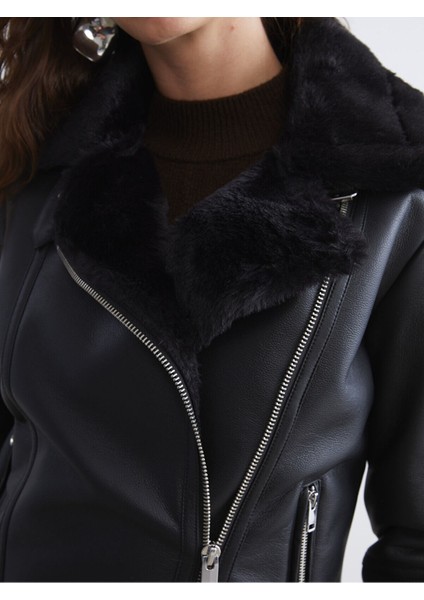 Peak Yeni Sezon Biker Yaka Kadın Deri Görünümlü Mont modelleri