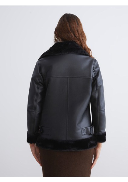 Peak Yeni Sezon Biker Yaka Kadın Deri Görünümlü Mont indirimleri
