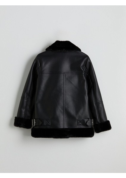 Peak Yeni Sezon Biker Yaka Kadın Deri Görünümlü Mont