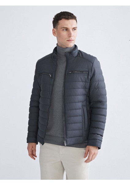 Özmarka Yeni Sezon Standart Kalıp Dik Yaka Erkek Deri Görünümlü Mont