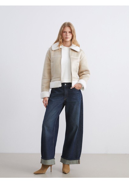 Ekru Gömlek Yaka Kadın Süet Mont fiyatları