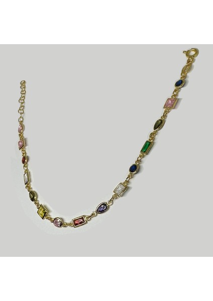 14 Ayar Altın Renginde 925 Ayar Gümüş Zirkon Taşlı Kadın Bileklik - Doğum Günü, Sevgililer Günü, Anneler Günü, Yıldönümü Hediyesi - 20 cm fırsatları