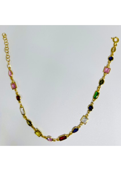 14 Ayar Altın Renginde 925 Ayar Gümüş Zirkon Taşlı Kadın Bileklik - Doğum Günü, Sevgililer Günü, Anneler Günü, Yıldönümü Hediyesi - 20 cm indirimleri