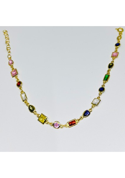 14 Ayar Altın Renginde 925 Ayar Gümüş Zirkon Taşlı Kadın Bileklik - Doğum Günü, Sevgililer Günü, Anneler Günü, Yıldönümü Hediyesi - 20 cm