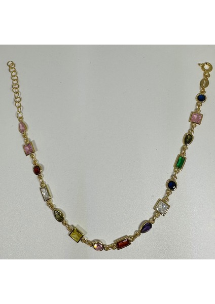 14 Ayar Altın Renginde 925 Ayar Gümüş Zirkon Taşlı Kadın Bileklik - Doğum Günü, Sevgililer Günü, Anneler Günü, Yıldönümü Hediyesi - 20 cm