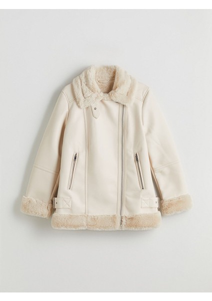 Peak Yeni Sezon Biker Yaka Kadın Deri Görünümlü Mont