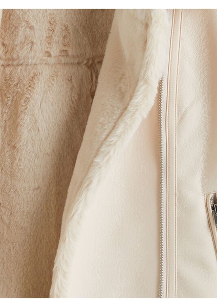 Peak Yeni Sezon Biker Yaka Kadın Deri Görünümlü Mont