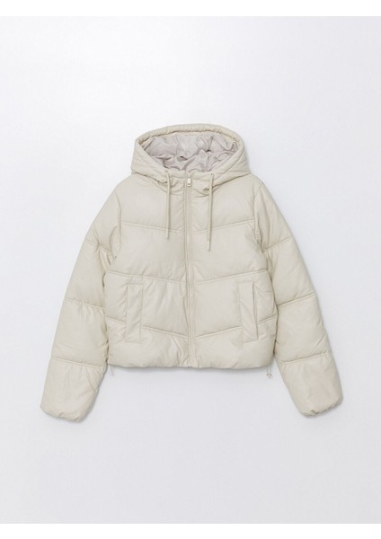 Cey Yeni Sezon Kadın Kapüşonlu Düz Şişme Mont