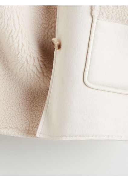 Ekru Kapüşonlu Süet Görünümlü Kız Çocuk Kaban modelleri