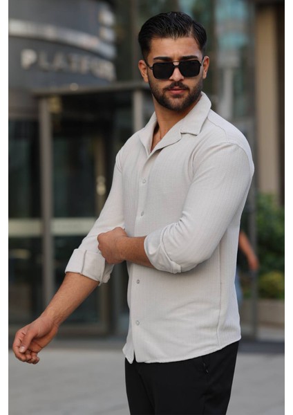 Erkek Likralı Örme Dokulu Regular Fit Casual Gömlek –gri fiyatları