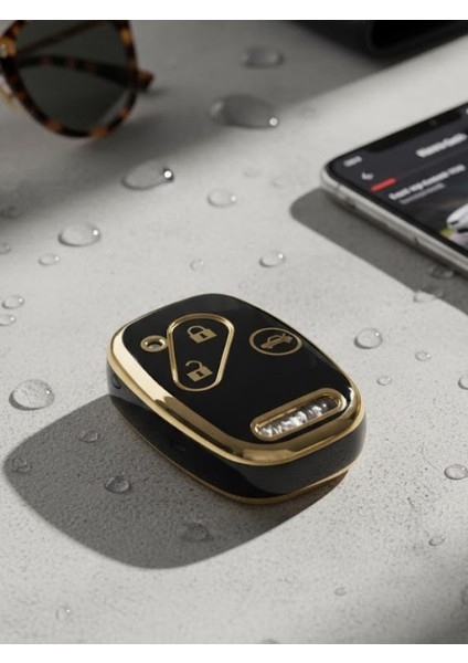 Honda Cr-V Civic Fd6 Accord 3 Buton Nano Anahtar Kılıfı Siyah-Gold