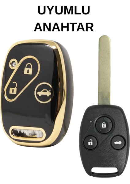 Honda Cr-V Civic Fd6 Accord 3 Buton Nano Anahtar Kılıfı Siyah-Gold fiyatları