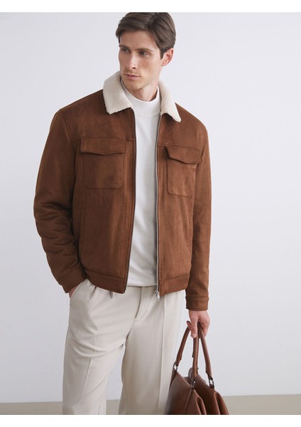 Özmarka Yeni Sezon Slim Fit Gömlek Yaka Süet Erkek Mont