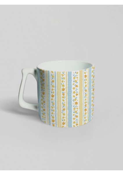 Çiçek Desenli Baskılı Lüks Kupa Bardak Seramik Kahve Mug