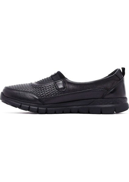 (Ayak Trendi) Kadın Taş Detaylı Hakiki Deri Phlon Hafif Taban Comfort Ayakkabı Siyah modelleri