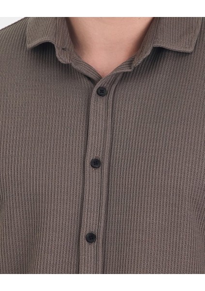 Ash Kül Rengi Likralı Örme Dokulu Regular Fit Kısa Kollu Gömlek indirimleri